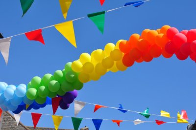 A rainbow of balloons to celebrate Pride