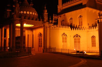 Brighton Royal Pavilion entrance lit up at night
